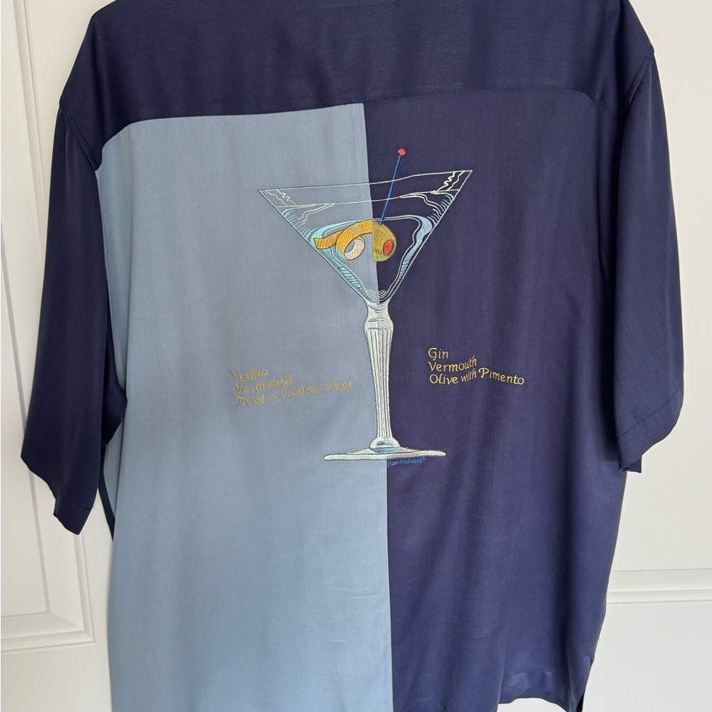 Tori Richard Navy Shirt with Embroidered Martini Design